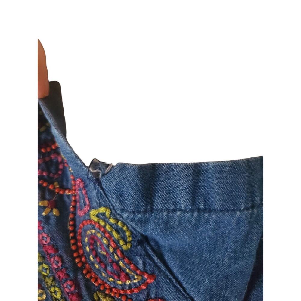 Go Softly Patio Embroidered Denim Dress Sz M - Picture 2 of 4